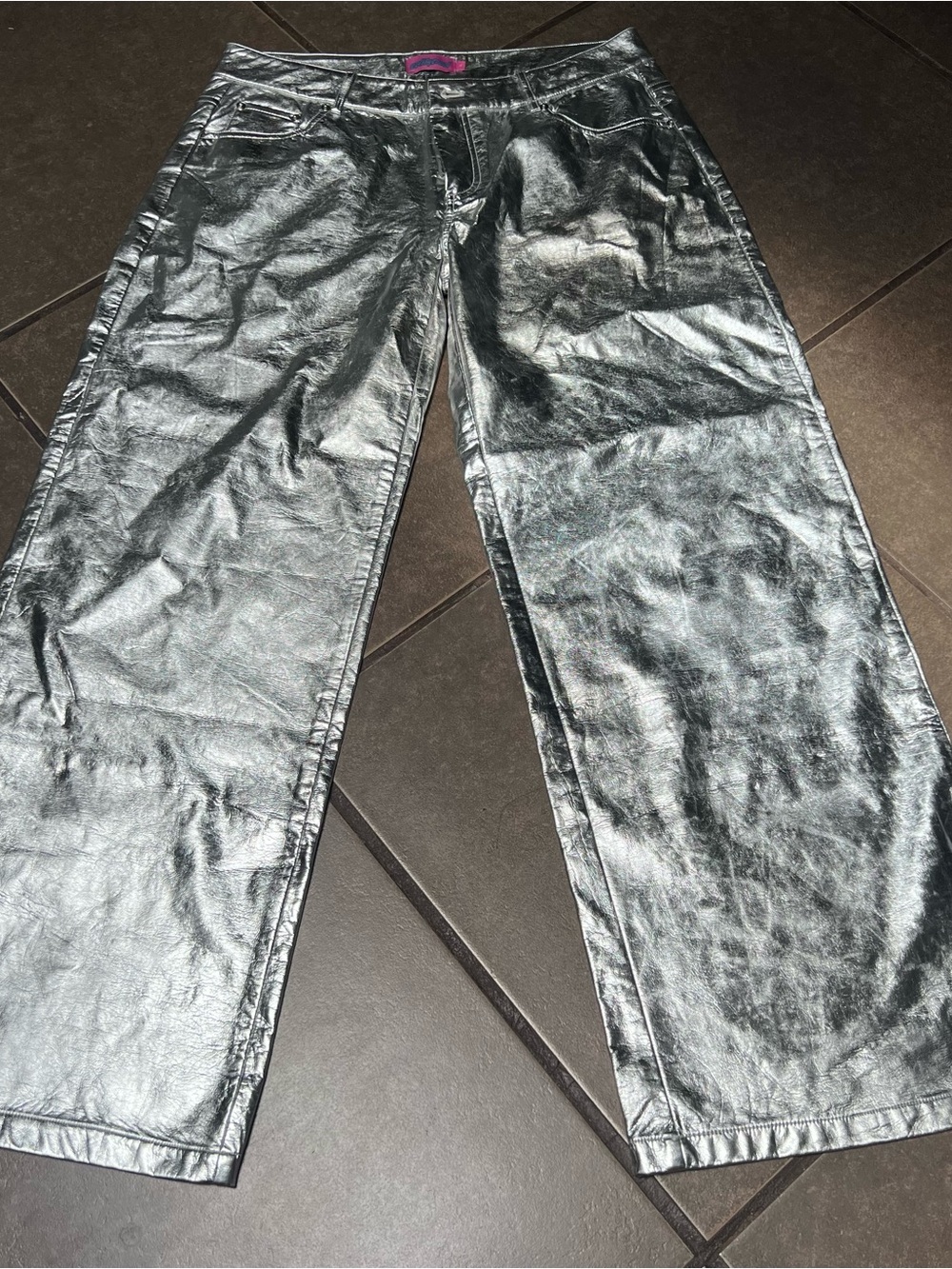 Edikted Silver Metallic Wide Legged Shiny Rave Statement Pants size L